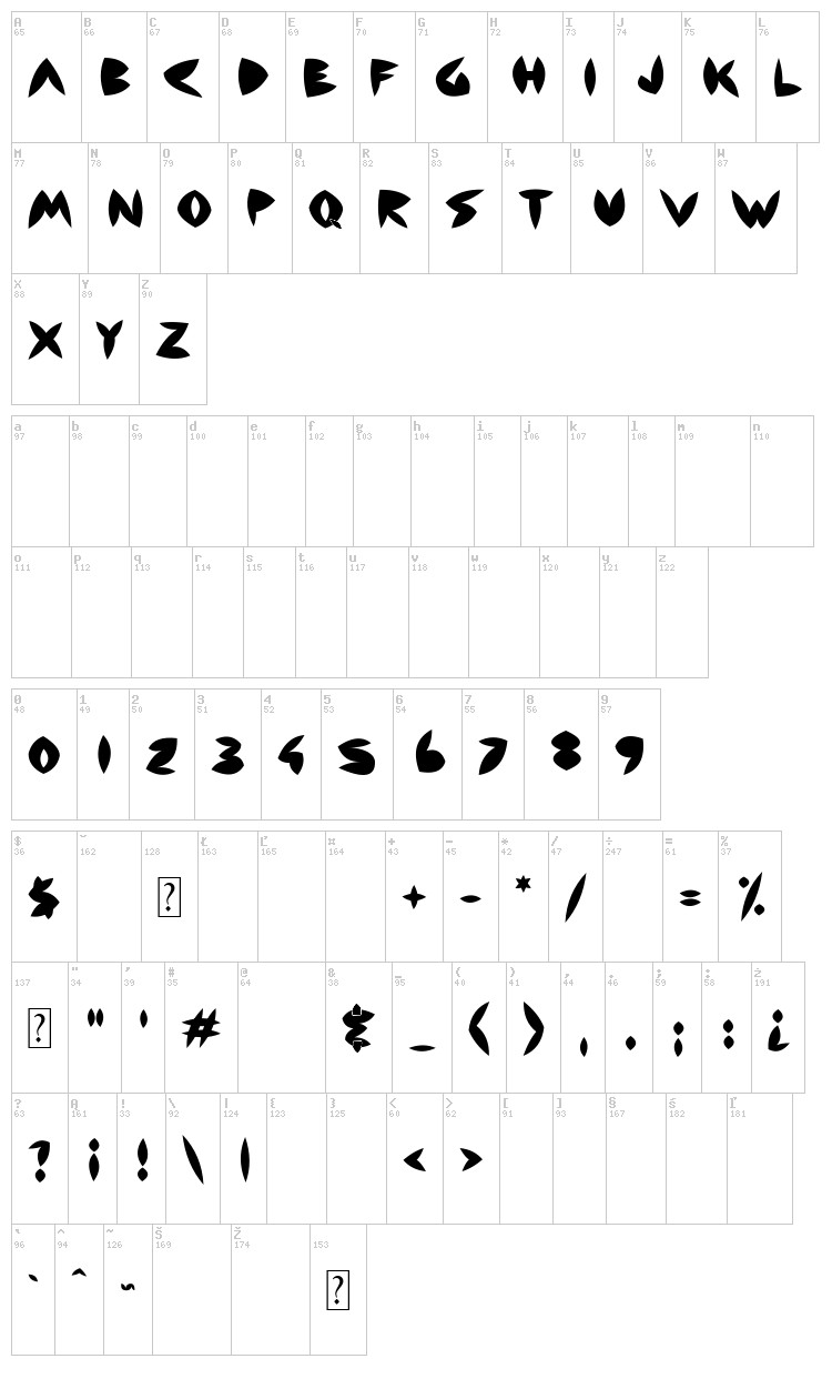 Backside Air font map